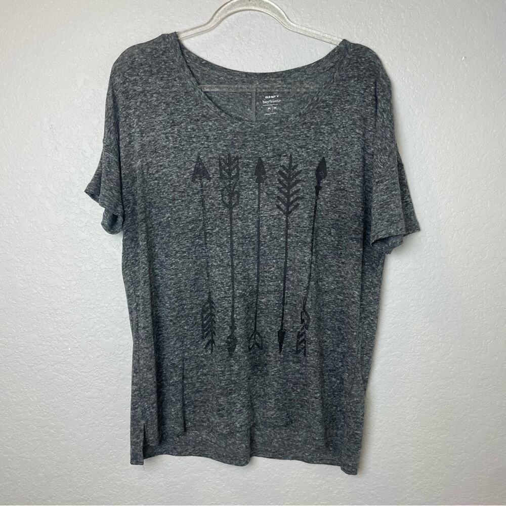 OLD NAVY Heathered Gray Arrow Graphic Women's Top Oversized Boyfriend Fit Size M